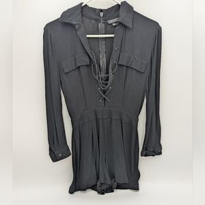 Topshop Lace Up Romper Indie Sleaze Black Zip Up Grunge Edgy Boho sz 0 Collared